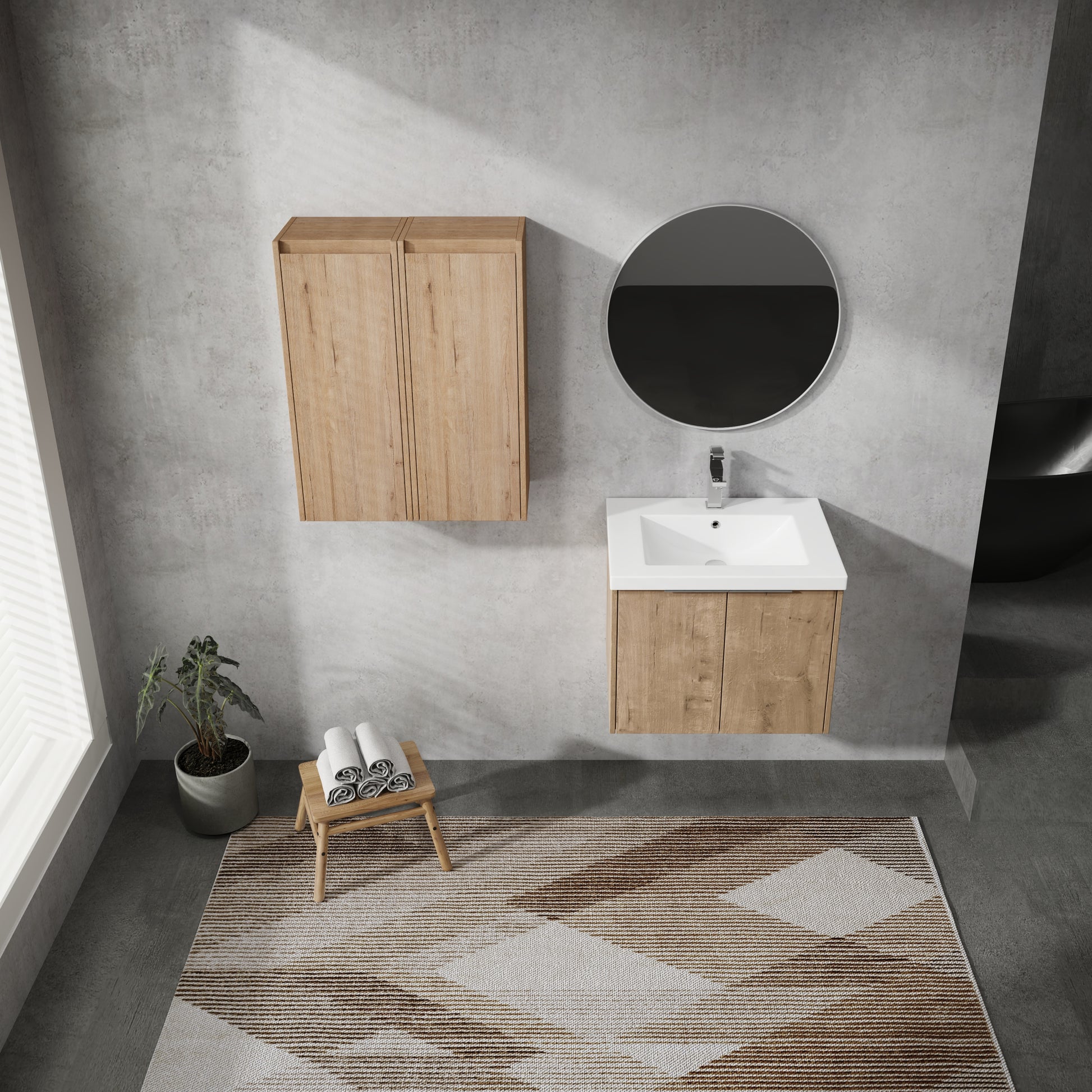 24" Wall Mounted Bathroom Vanity With Sink And Side Cabinet, Soft Close Doors,00112Imo X 2 00624Imo Combination Cabinet Kd Packing Imitative Oak Bathroom Modern Plywood Plywood