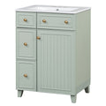 24 Inch Bathroom Vanity Cabinet With Ceramic Sink, 2 Drawers, 1 Door Green Bathroom Solid Wood Mdf