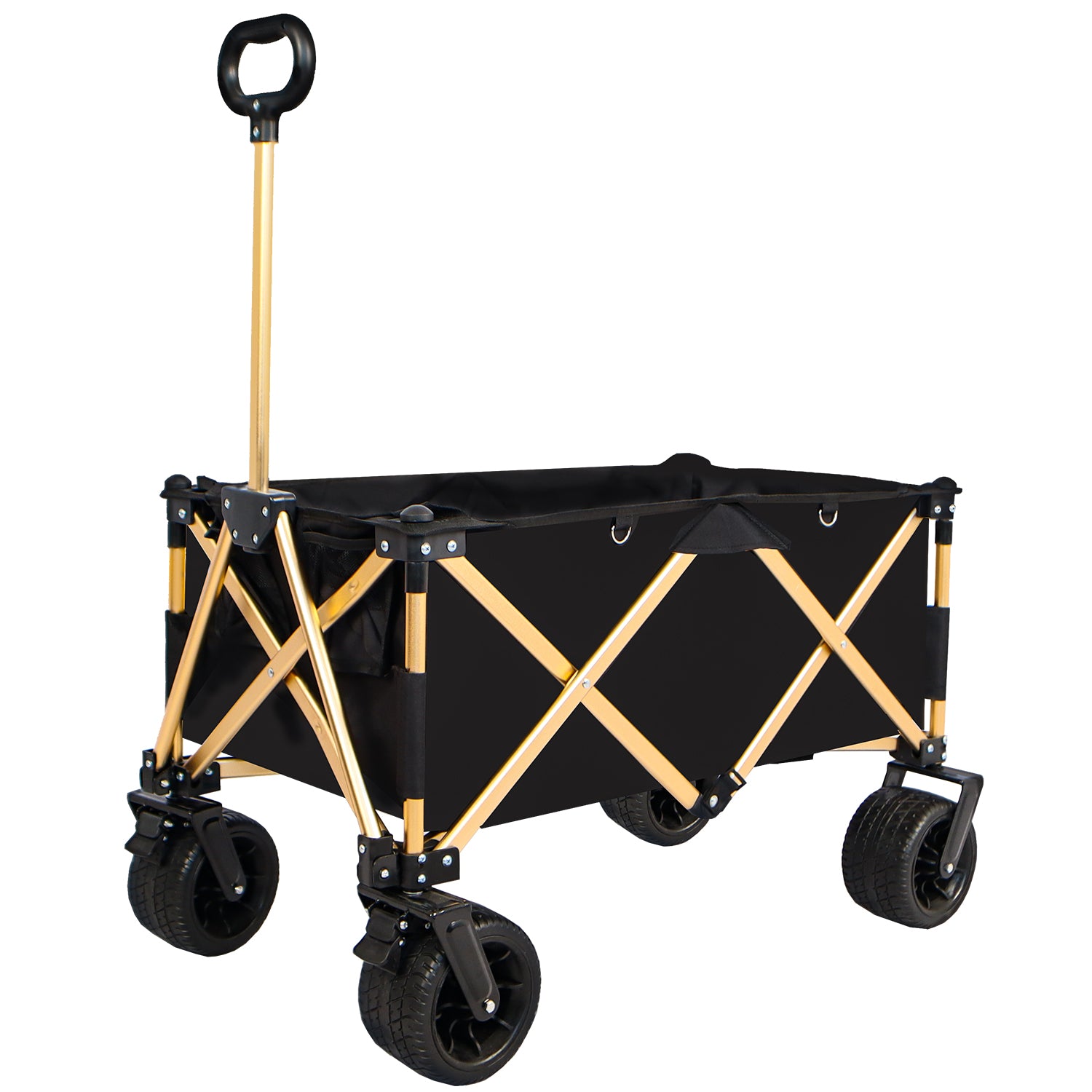 Aluminum Alloy Folding Wagon, Heavy Duty Utility Beach Wagon Cart For Sand With Big Wheels, Adjustable Handle&Drink Holders For Shopping, Camping,Garden And Outdoor Black Garden & Outdoor Fabric Aluminium Alloy