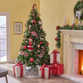 7.5' Mixed Frosted Hinged Tree With 56Frosted Pine Cones And 28Red Berry And 550Clear Lights,Dia:55 Green Pvc