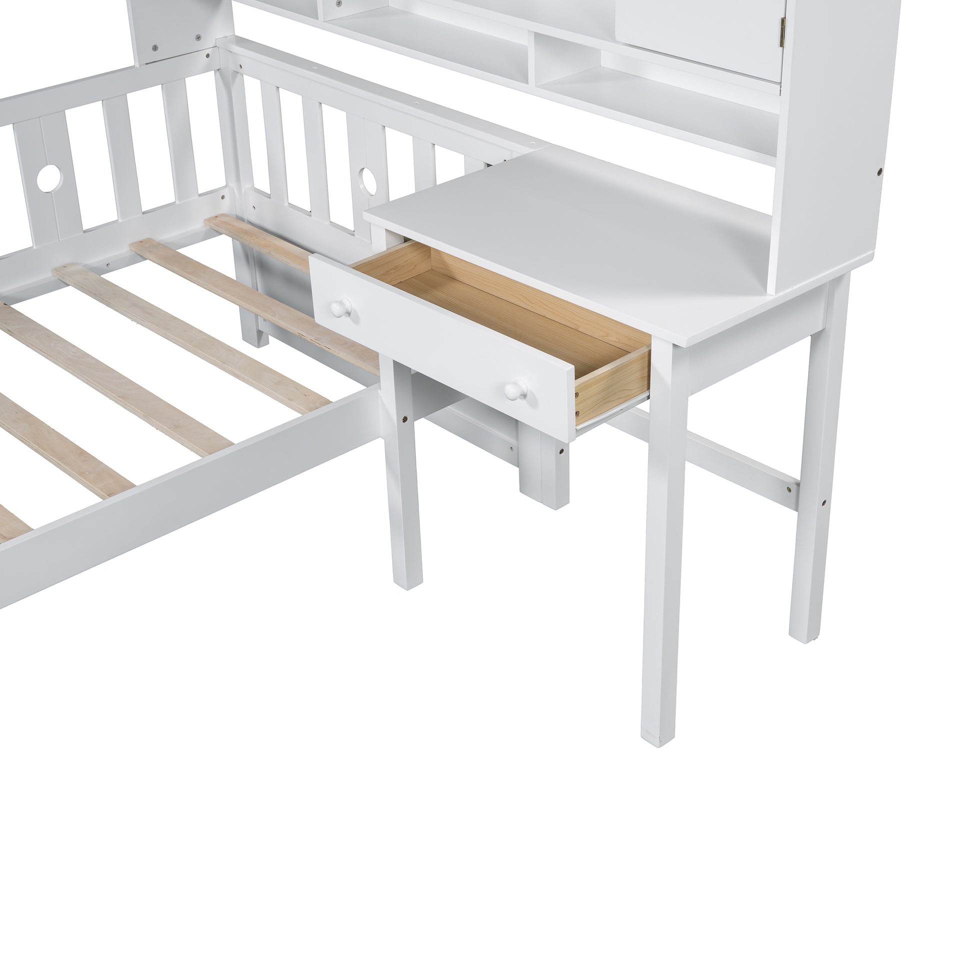 Twin Size Multifunctional Wood Platform Bed With Bookshelf At The Head Of The Bed, Built In Desk And Matching Chair, White Twin White Wood