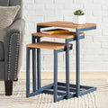 Modern Industrial Firwood Nesting Tables Set Of 3 , Antique Brown And Black With Blue Antique Brown Primary Living Space Casual,Contemporary Fir Coffee & End Tables Rectangular Wood Metal