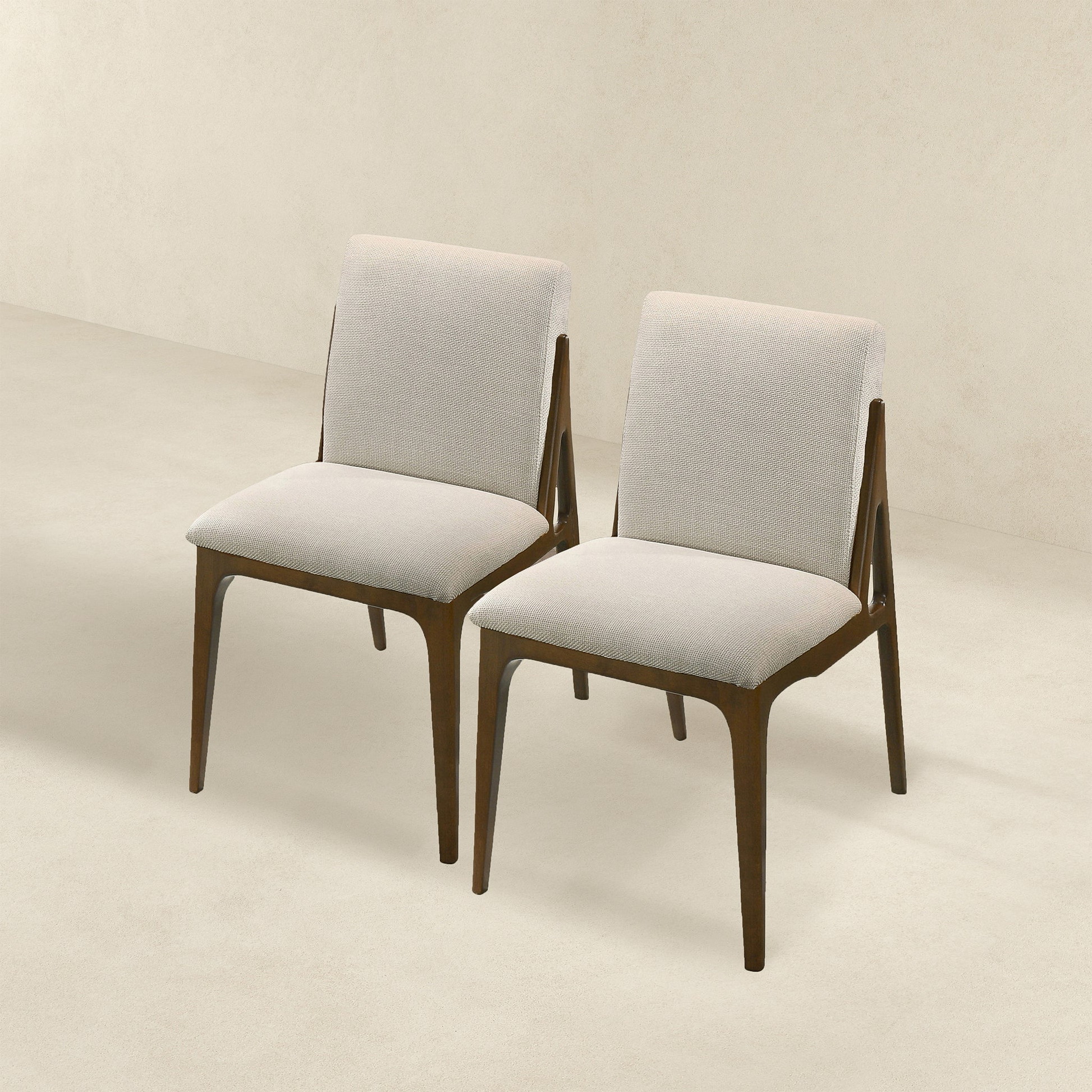 Grivelle Cream Fabric Dining Chair Set Of 2 Solid Brown,Cream Brown Dining Room Foam Wipe Clean Mid Century Modern Dining Chairs Engineered Hardwood 1 Foam Fabric,Solid Wood