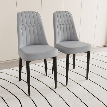 A Set Of 2 Dining Chair, Modern Style Chair Made Of High Quality Pu Leather Fabric With Thick Soft Cushions, Black Metal Leg Kitchen Chair, Dining Room Kitchen Dining Chair Grey Metal Gray Kitchen