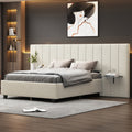 Full Size Upholstered Platform Bed With Big Headboard, Bedroom Furniture, Velvet, Beige Full Beige Plywood