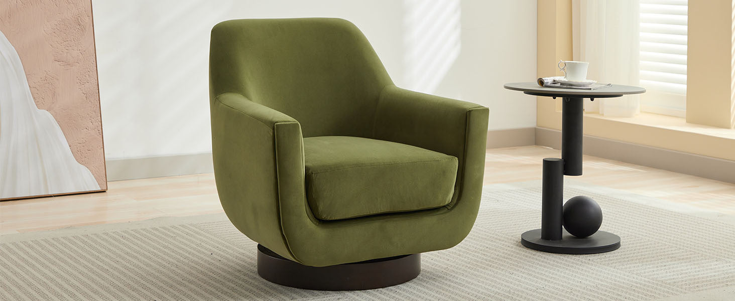 U Shaped Fully Assembled Swivel Chair Velvet Accent Chair Armchair Round Barrel Chair For Living Room Bedroom, Green Green Velvet