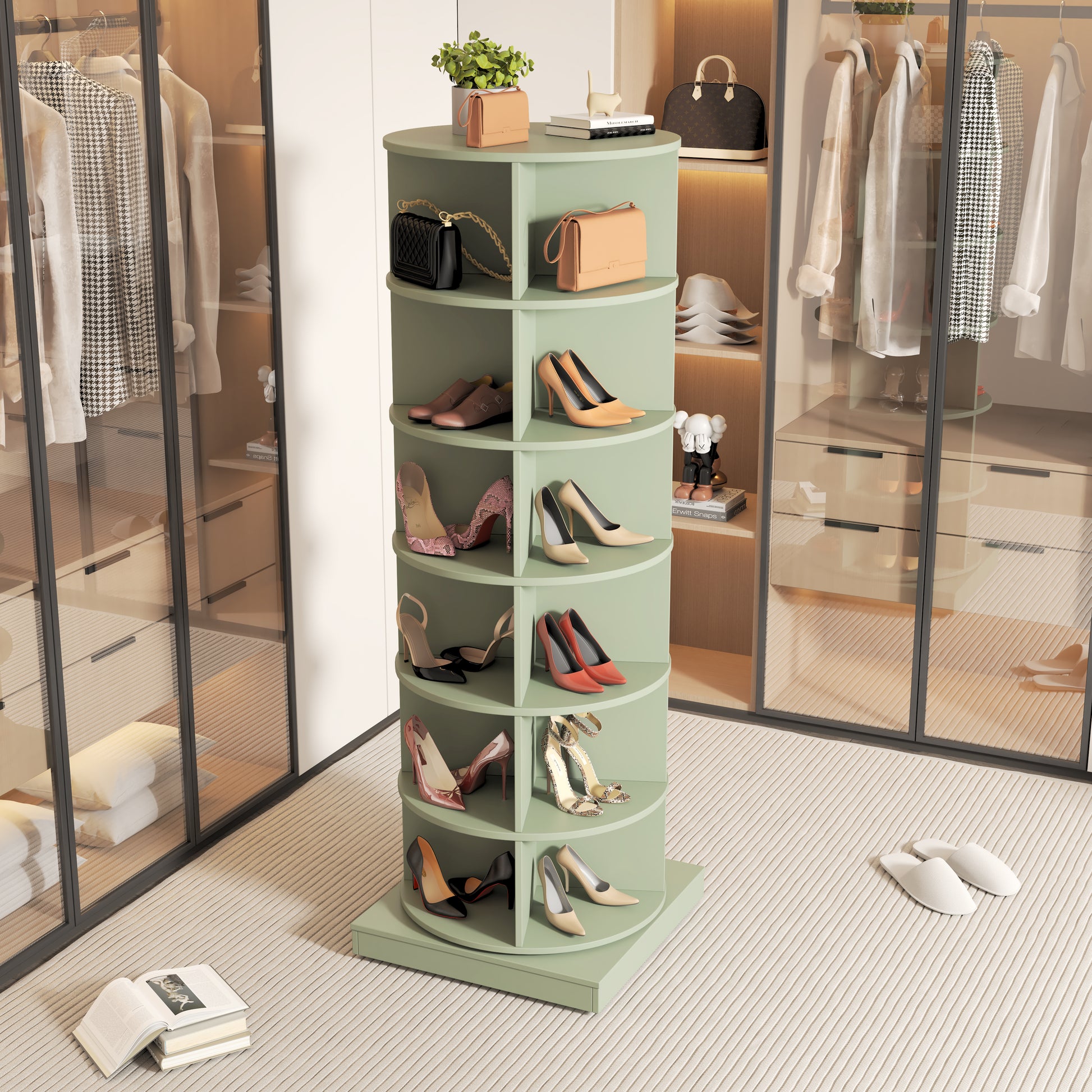 Green 360 Rotating Shoe Cabinet Layers Round Green Primary Living Sp