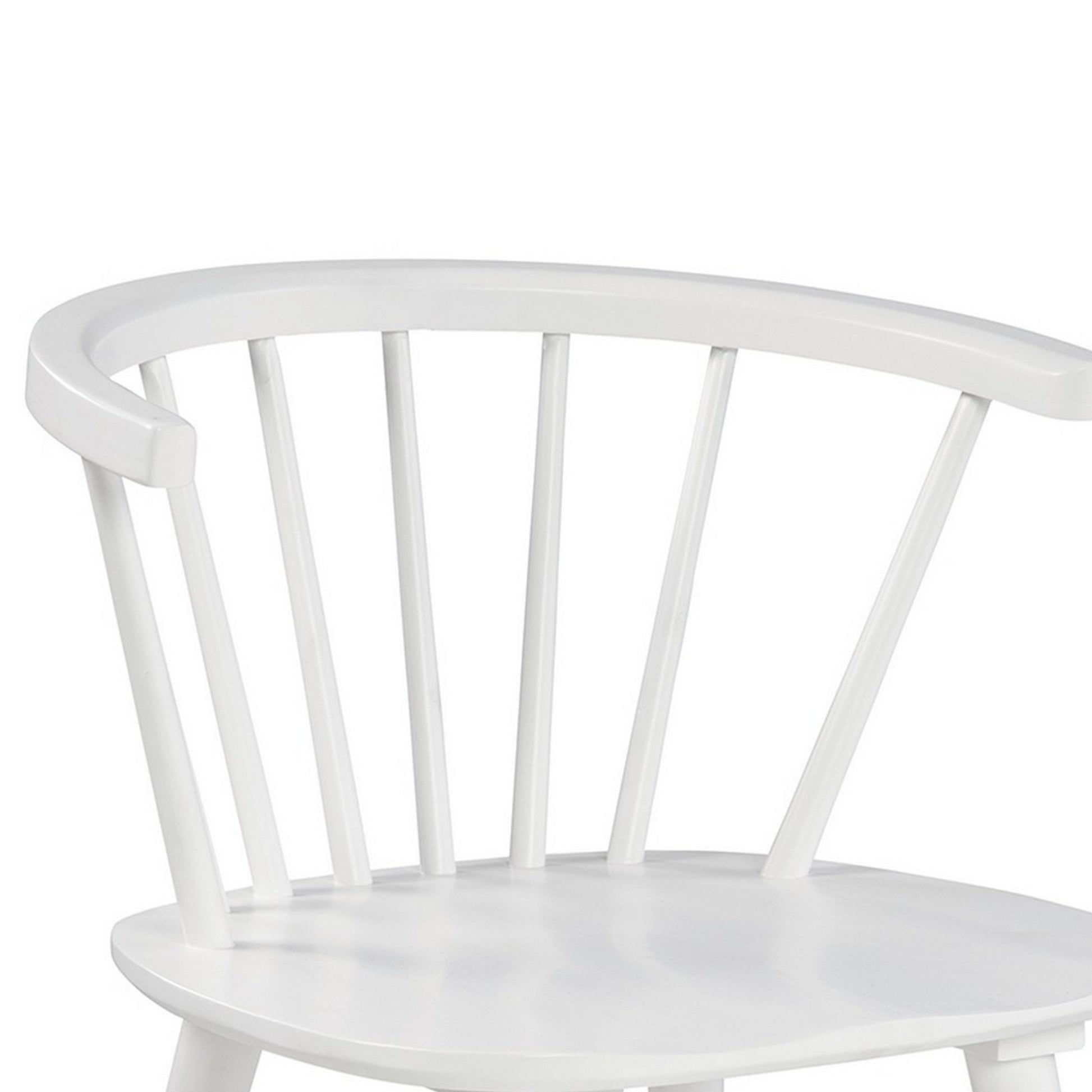 22 Inch Set Of 2 Dining Chairs, Spindle Backrest, Matte White Wood Design White Solid Wood