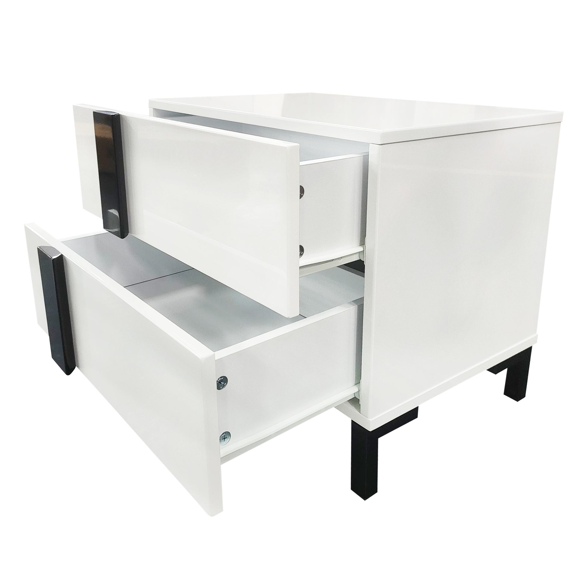 Modern High Gloss 3 Piece Bedroom Set Floating Bed Frame Queen Size Platform Bed With Led Light & 2 Nightstands, White Box Spring Not Required Queen White Wood 3 Piece Set Solid Wood Mdf