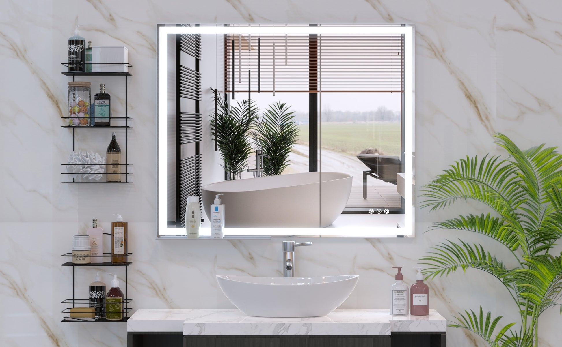 30X36 Inch Led Bathroom Vanity Mirror Wall Mounted Adjustable White Warm Natural Lights Anti Fog Touch Switch With Memory Modern Smart Large Bathroom Mirrors Silver Aluminium