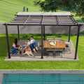 11 X 16 Ft Outdoor Living Outdoor Retractable Pergola With Weather Resistant Canopy Aluminum Garden Pergola Patio Grill Gazebo For Courtyard Dark Gray Dark Gray Rectangular Manual Uv Resistant Aluminum