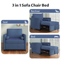3 In 1 Convertible Sleeper Chair With Adjustable Backrest, Lounger Chair Turns Into Bed, Single Bed For Living Room, Velvet, Ink Blue Blue Velvet