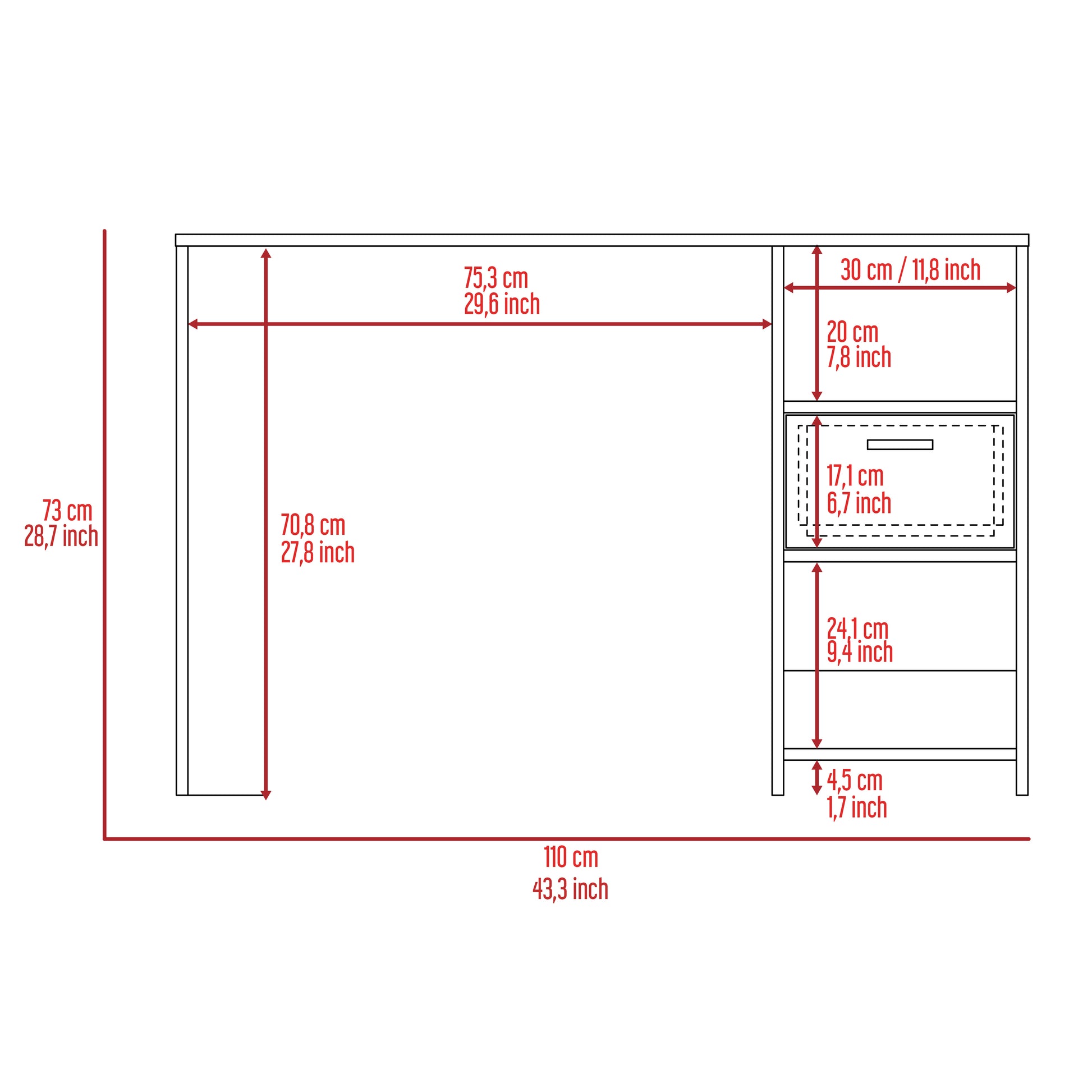 Omma Computer Desk, One Drawer, Two Shelves Grey Computer Desk Office Modern Freestanding Rectangular Open Storage Desk Rectangular Particle Board Engineered Wood