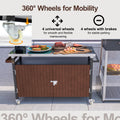 Outdoor Grill Cart With Stainless Steel Tabletop, Storage, Patio Kitchen Island With Wheels, Hooks, And Spice Rack, Waterproof Outdoor Grill Table, Movable Bbq Serving Cart Rolling Bar Cart Brown