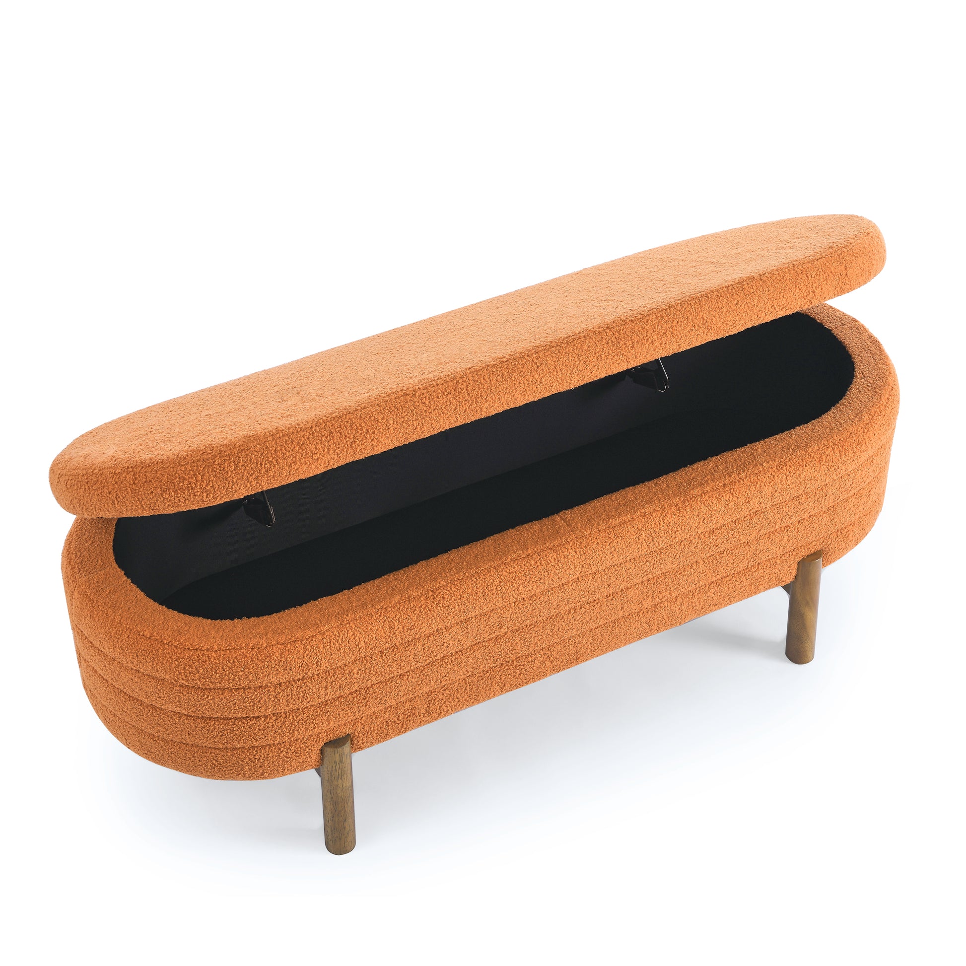 Ottoman Oval Storage Bench,Rubber Wood Leg,Orange 46."X17.7"X10.8" Orange Foam