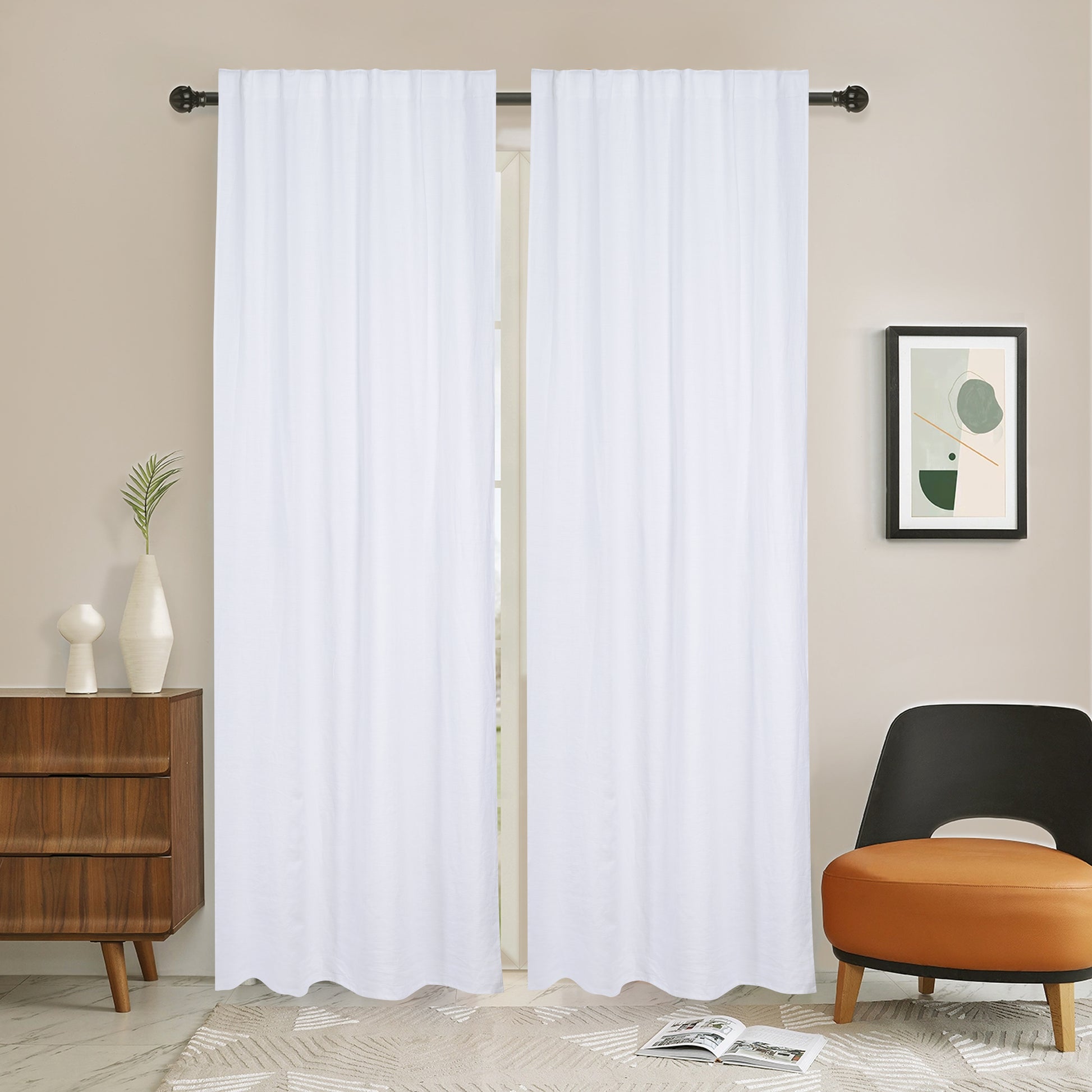 Newport Cotton Lining Window Curtains For Bedroom, Linen Curtains For Living Room, 96 Inches Long Curtains For Living Room, White White Linen