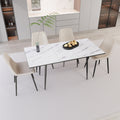 Scalable Mdf Modern Dining Table And Chair Set, Suitable For 2 6 People, White Dining Table And Modern Beige Dining Chair 4 Piece Set, Medieval Dining Table Set, Metal Base And Linen Chair Beige White Mdf