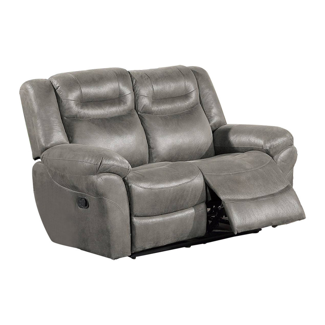 Betty 65 Inch Manual Reclining Loveseat Chair, Pull Tab Mechanism, Gray Gray Faux Leather