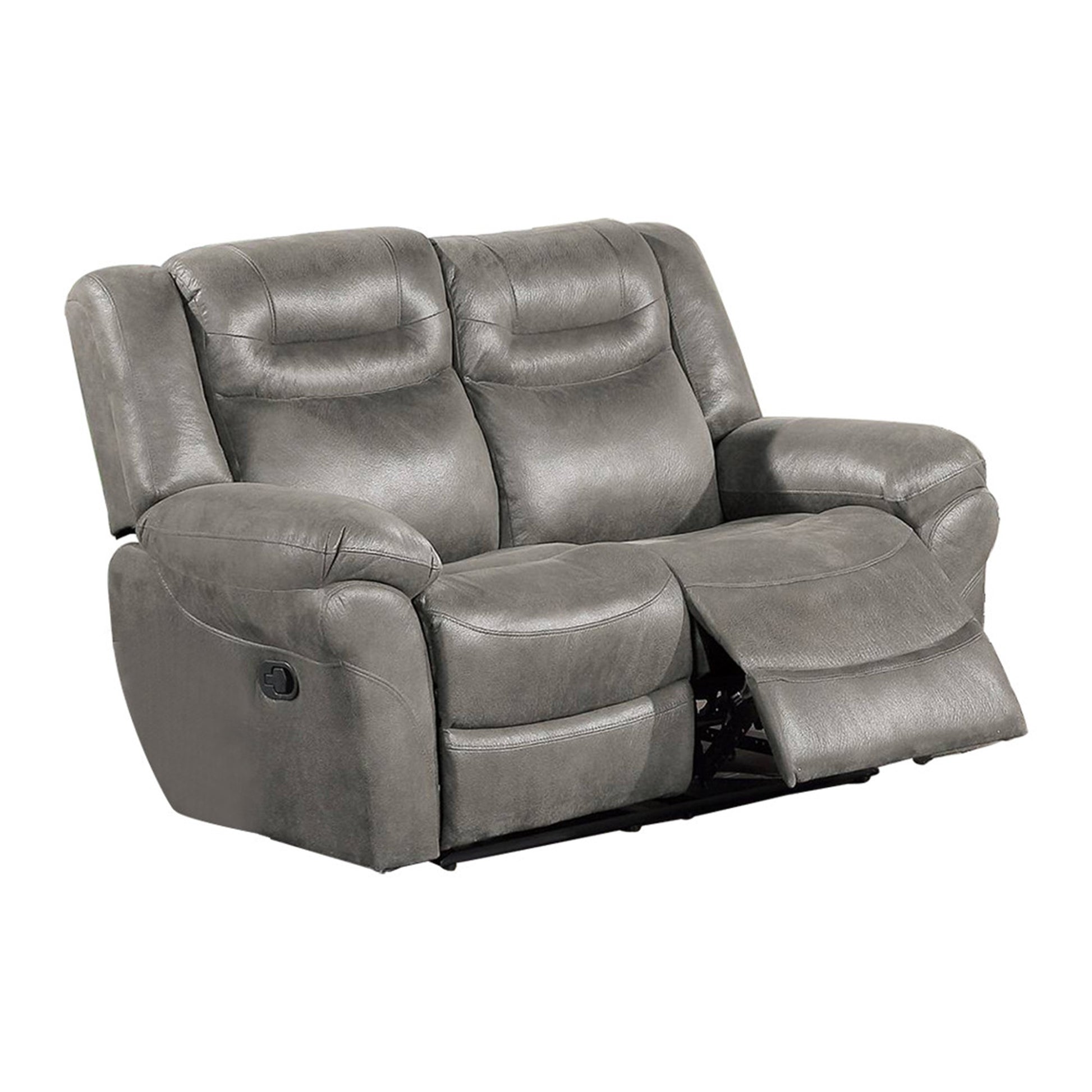 Betty 65 Inch Manual Reclining Loveseat Chair, Pull Tab Mechanism, Gray Gray Faux Leather