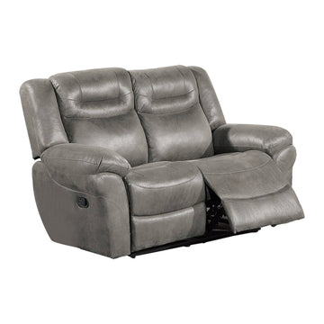 Betty 65 Inch Manual Reclining Loveseat Chair, Pull Tab Mechanism, Gray Gray Faux Leather