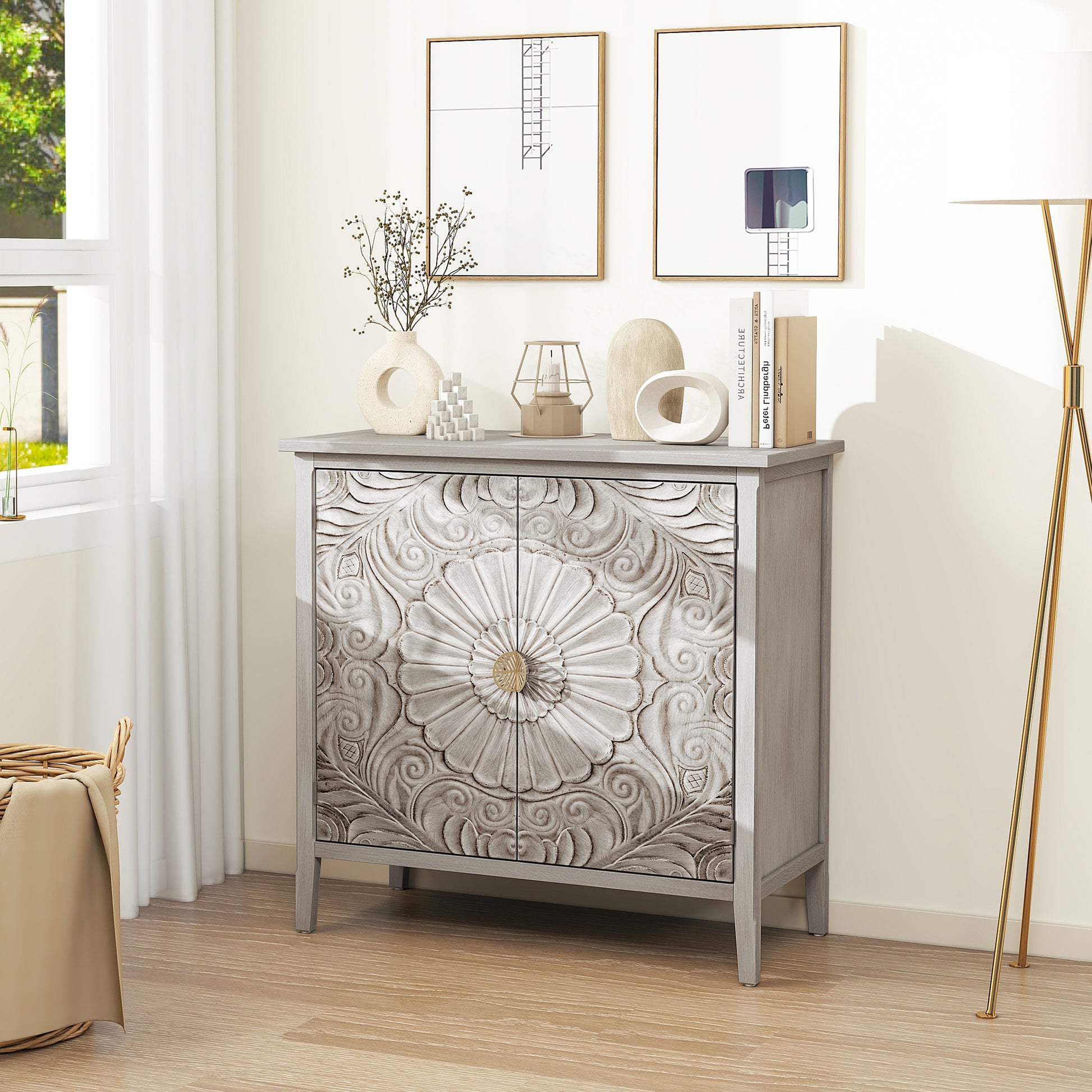 2 Door Cabinet, American Furniture, Suitable For Bedroom, Living Room, Study Light Grey Mdf