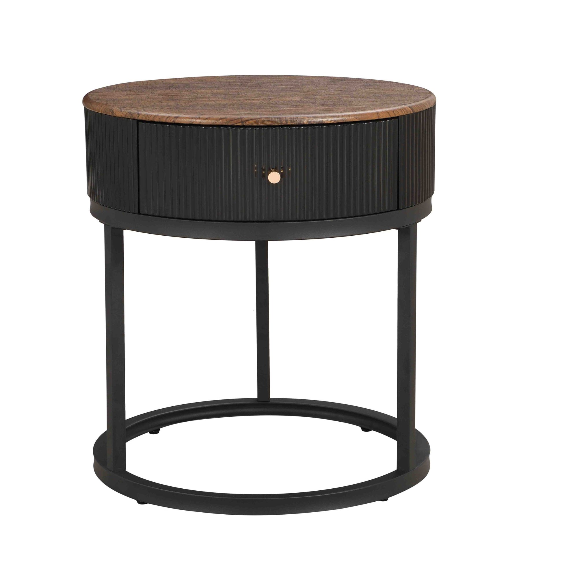 Round Nightstand With Drawer, 19.68 Inch Wood End Table With Storage, Small Table Or Living Room, Bedroom And Small Spaces Black Coffee & End Tables Iron