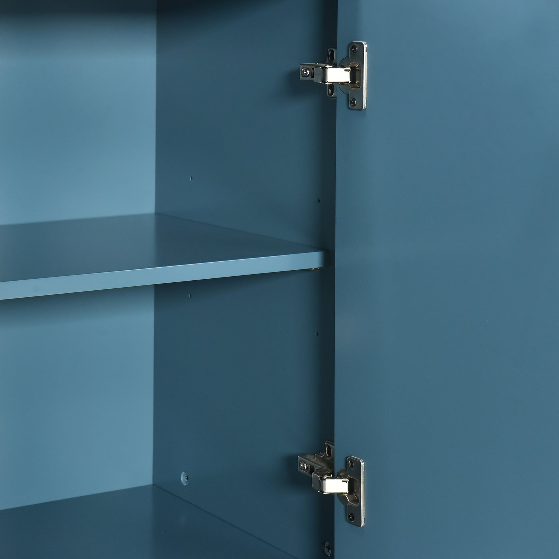 Modern 4 Door Sideboard With Convex Pattern Doors And 2 Silver Handle For Living Room, Dining Room, Kitchen Navy Navy Mdf