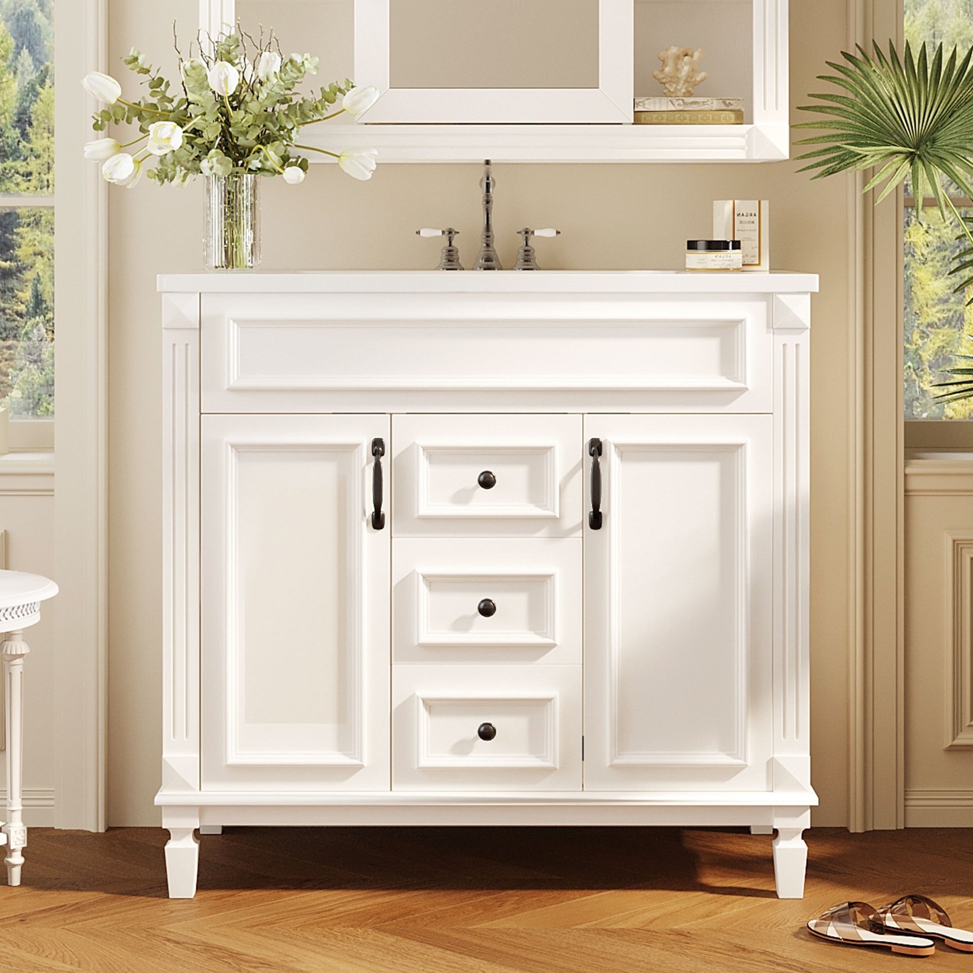 36'' Bathroom Vanity With Top Sink, Modern Bathroom Storage Cabinet With 2 Soft Closing Doors And 2 Drawers, Single Sink Bathroom Vanity White Mdf