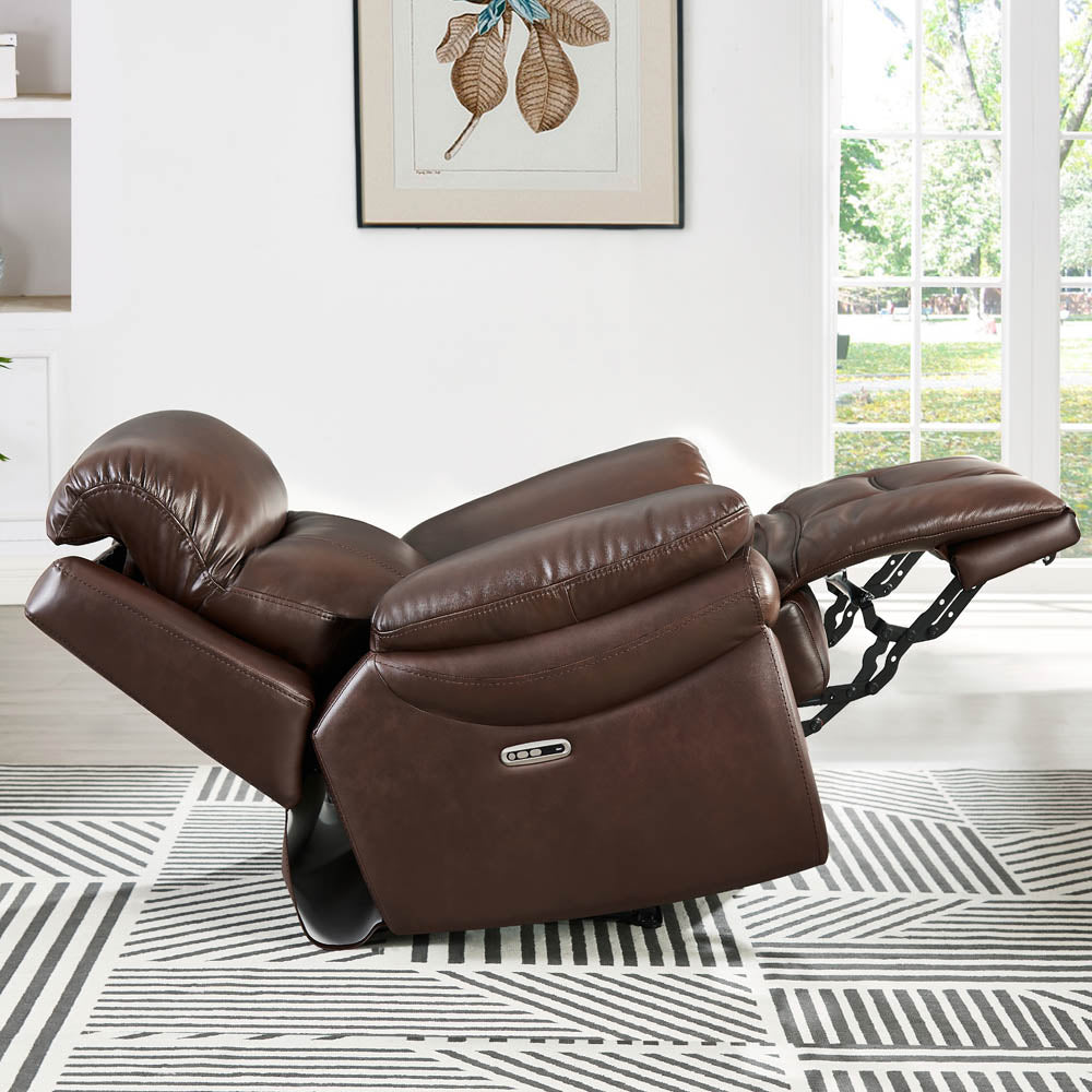 Springdale Power Headrest Zero Gravity Recliner Brown Memory Foam Genuine Leather