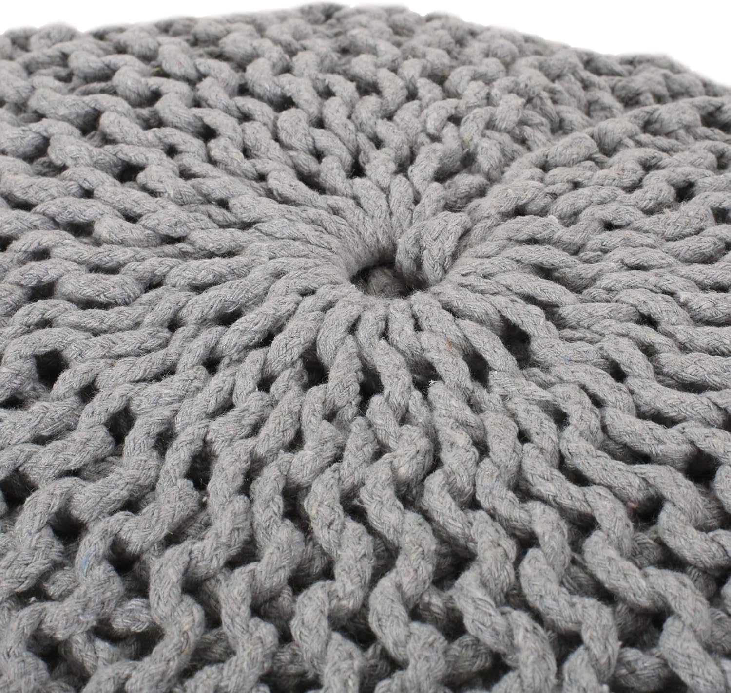 Yuny Knitted Cotton 20 X 20 Round Pouf Grey Cotton