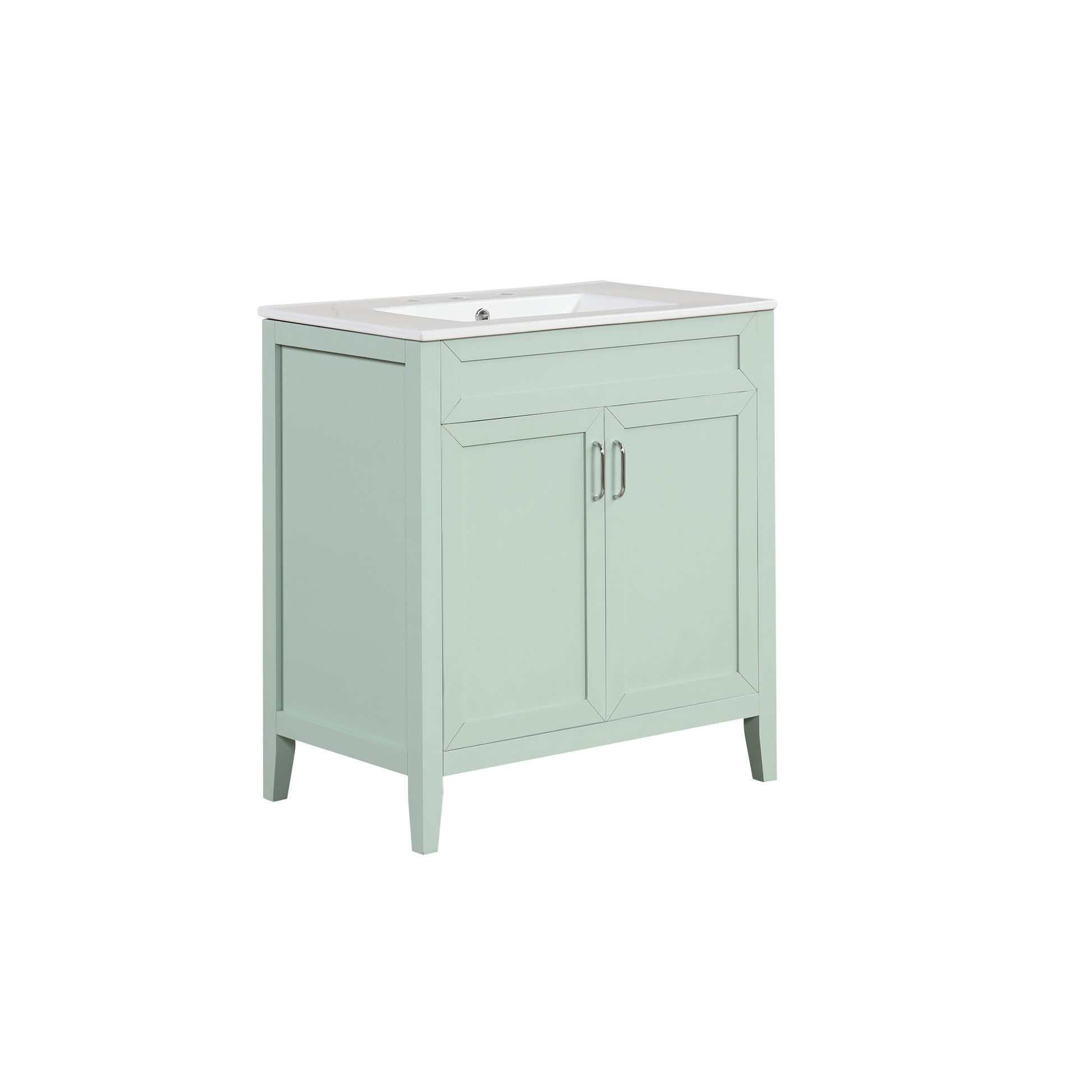 30" Bathroom Vanity With Sink, Multi Functional Bathroom Cabinet With Doors And Drawers, Solid Frame And Mdf Board, Green Green Solid Wood Mdf