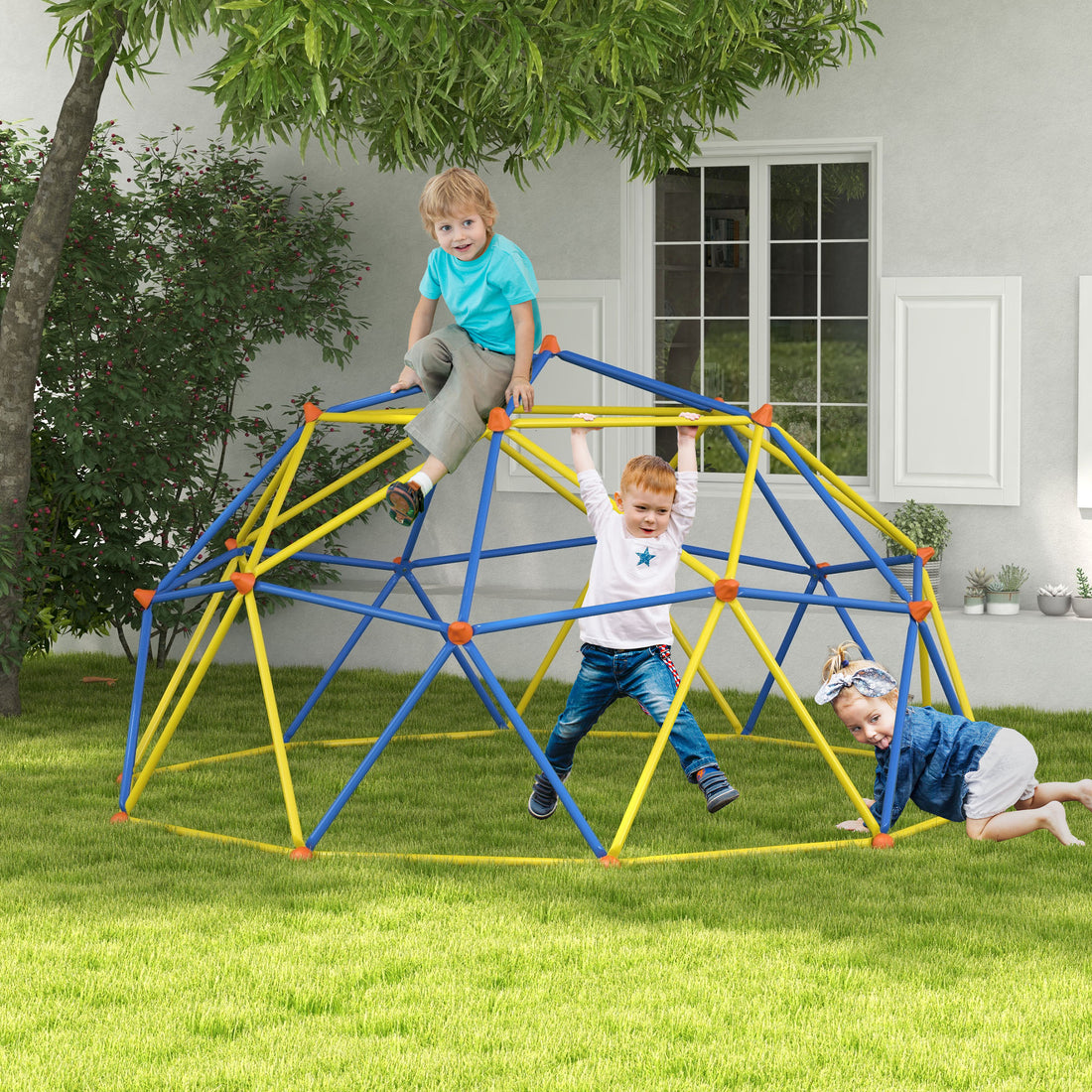 Outsunny Climbing Dome, 10' Jungle Gym Supports 594 Lbs. For 1 6 Kids, Outdoor Play Equipment For 3 8 Years Old, Easy Install, Multi Color Colorful Metal