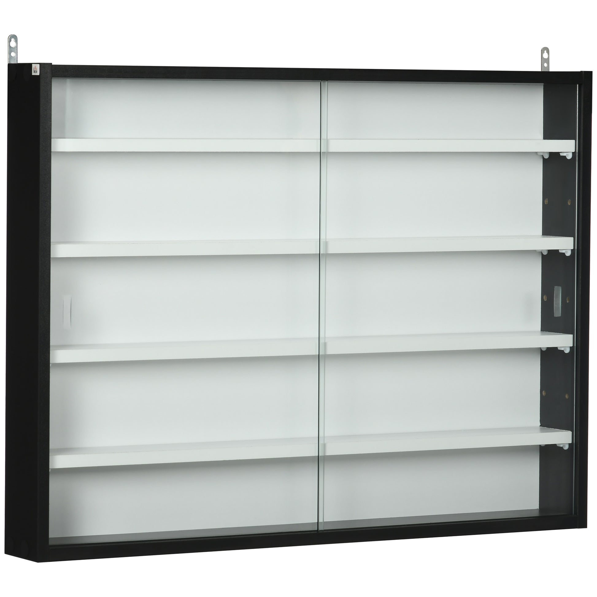 Homcom 5 Tier Display Cabinet, Glass Display Case With 2 Doors And Adjustable Shelves, Wall Mounted, Black, White White Black Particle Board