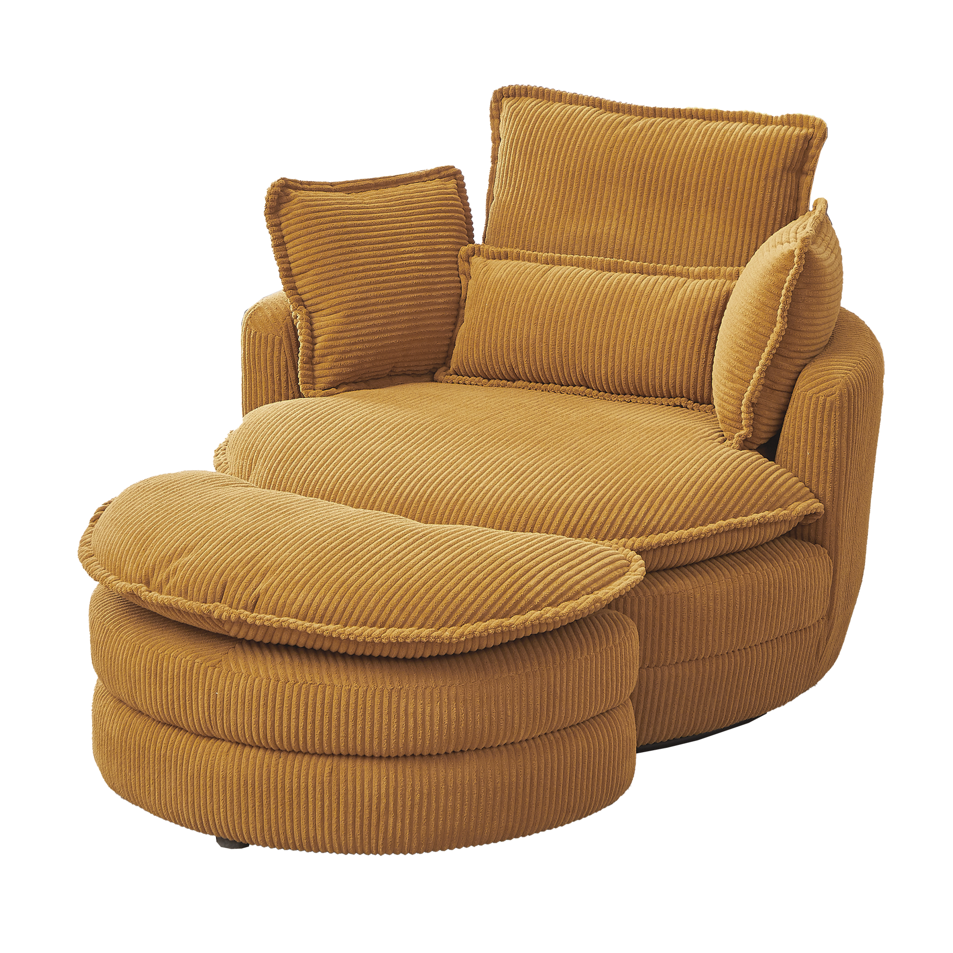 38"W Oversized Swivel Chair With Moon Storage Ottoman For Living Room, Modern Accent Round Loveseat Circle Swivel Barrel Chairs For Bedroom Cuddle Sofa Chair Lounger Armchair, 4 Pillows,Corduroy Yellow Foam Corduroy 1 Seat