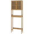 Homcom Bamboo Over The Toilet Storage Cabinet, Over Toilet Bathroom Organizer With Slatted Doors, Adjustable Shelf And Open Shelf, Natural Natural Wood Bamboo