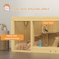 Pawhut Wooden Hamster Cage, Extra Large Gerbil Cage, Multi Layer Small Animal Cage For Dwarf Hamster, Activity Center With Pull Out Tray, Seesaws, Water Bottle, Ladder, Openable Top Natural Wood