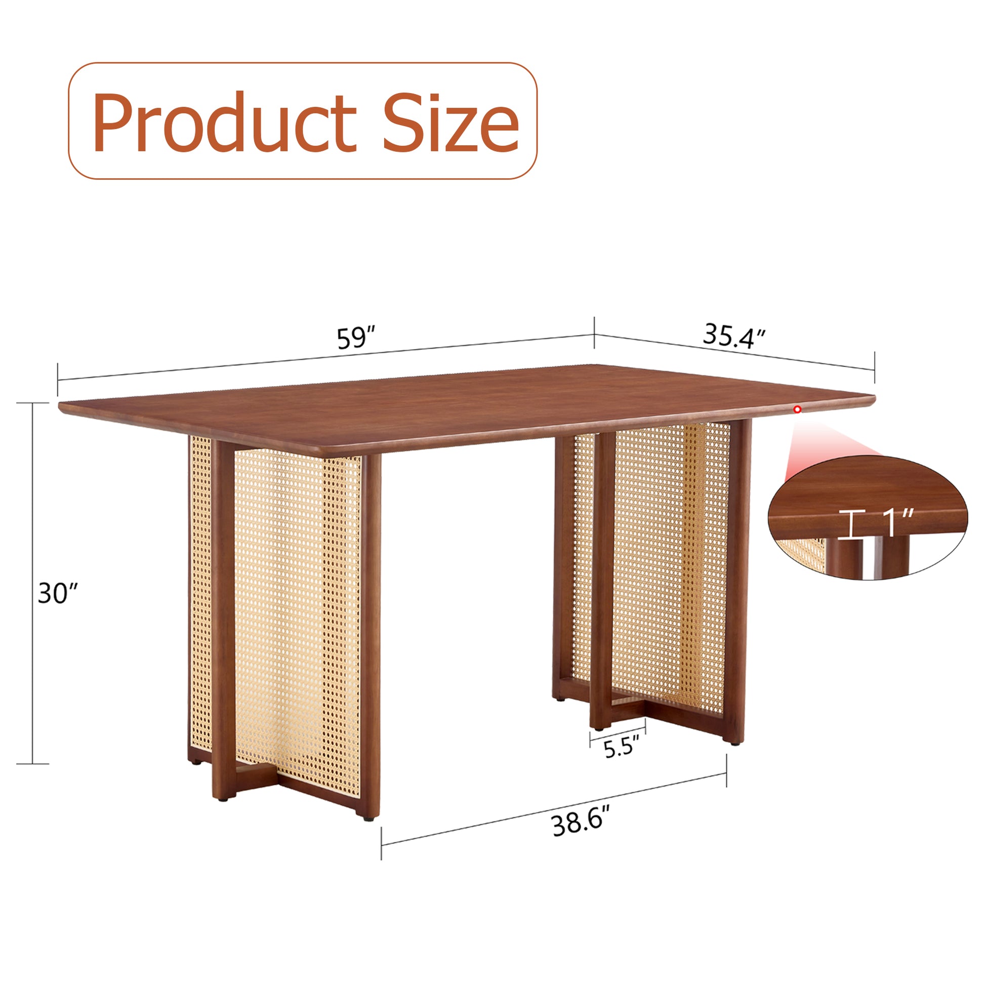 Chinese Country Retro Solid Wood Dining Table, Simple Modern Imitation Rattan Dining Table, Wooden Dining Table, Desk. Suitable For Dining Room, Living Room, Office Walnut Rubber Wood