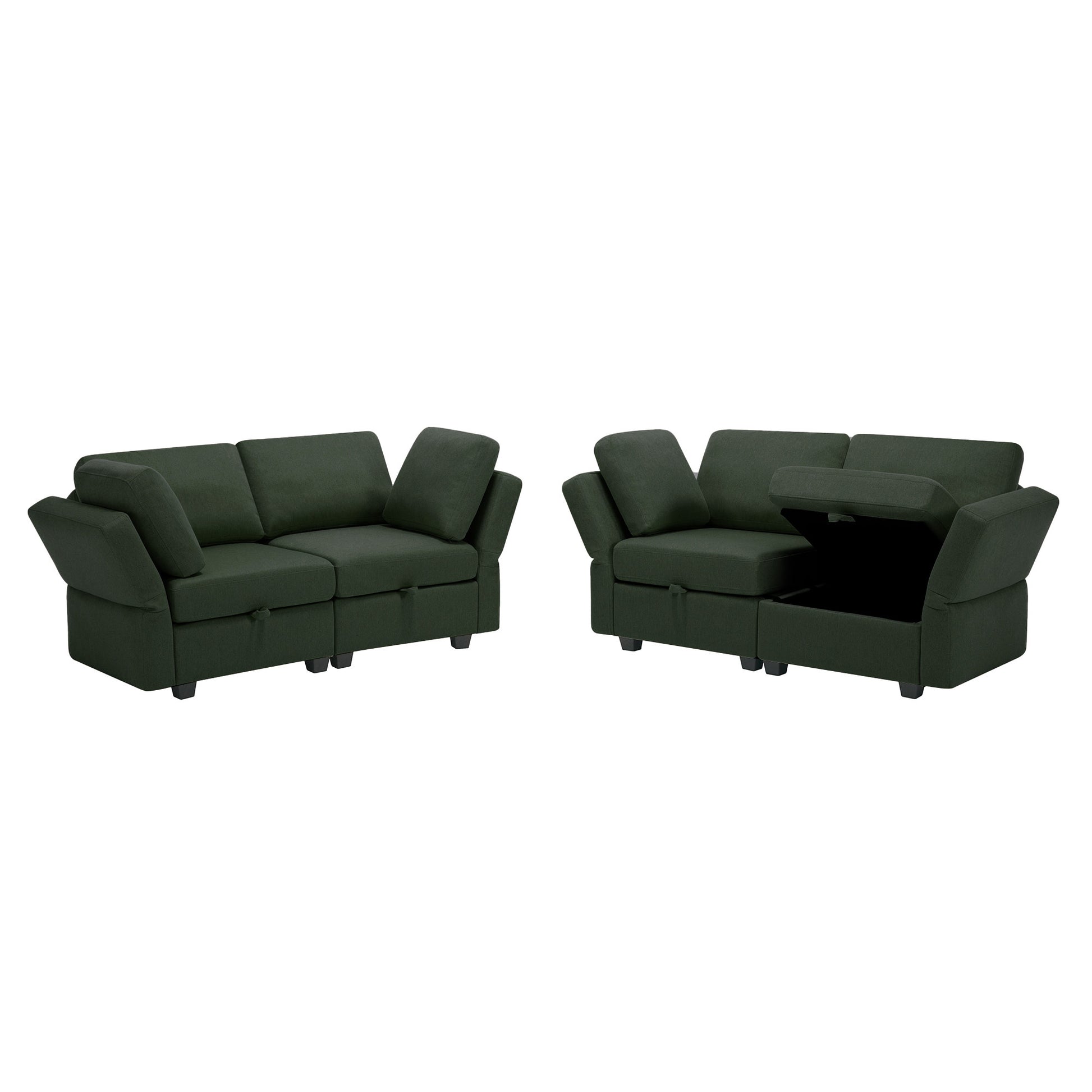 Living Room Furniture Sets, 2 Piece Comfy Upholstered Sofa Couch Set, Mid Century Modern Loveseat Sofa Sets With Storage Space Small Spaces Under Seats, Adjustable Arms And Backs Green Green Polyester 4 Seat