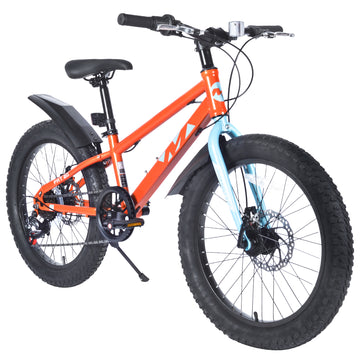 20 Inch Kids Bicyclesfat Tire Mountain Bike For Boys And Girls Age 5 Years ,Dual Disc Brake,Shimano 7 Speed ,Kids Beach And Snow Bicycle Orange Garden & Outdoor Steel