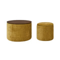 2 Piece Set Round Chenille Storage Ottoman, Equipped With A Drum Shaped Small Stool, Storage Space, And Mdf Made Desktop Panel Dark Yellow 23.62