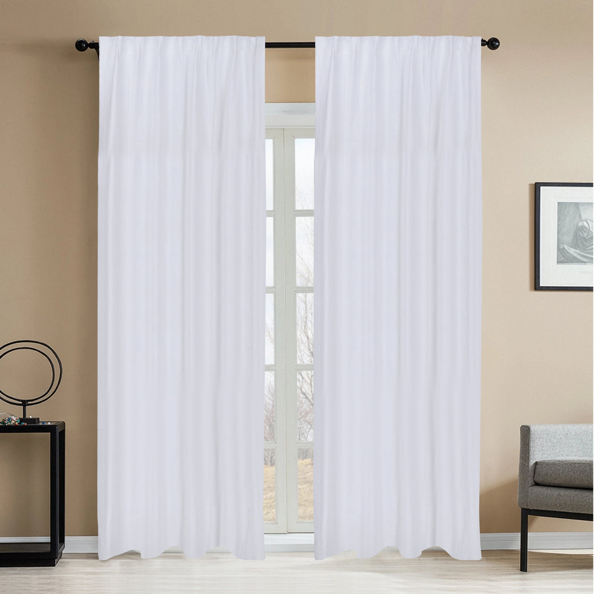 Newport Unlined Window Curtains For Bedroom, Linen Curtains For Living Room, 108 Inches Long Curtains For Living Room, White White Linen
