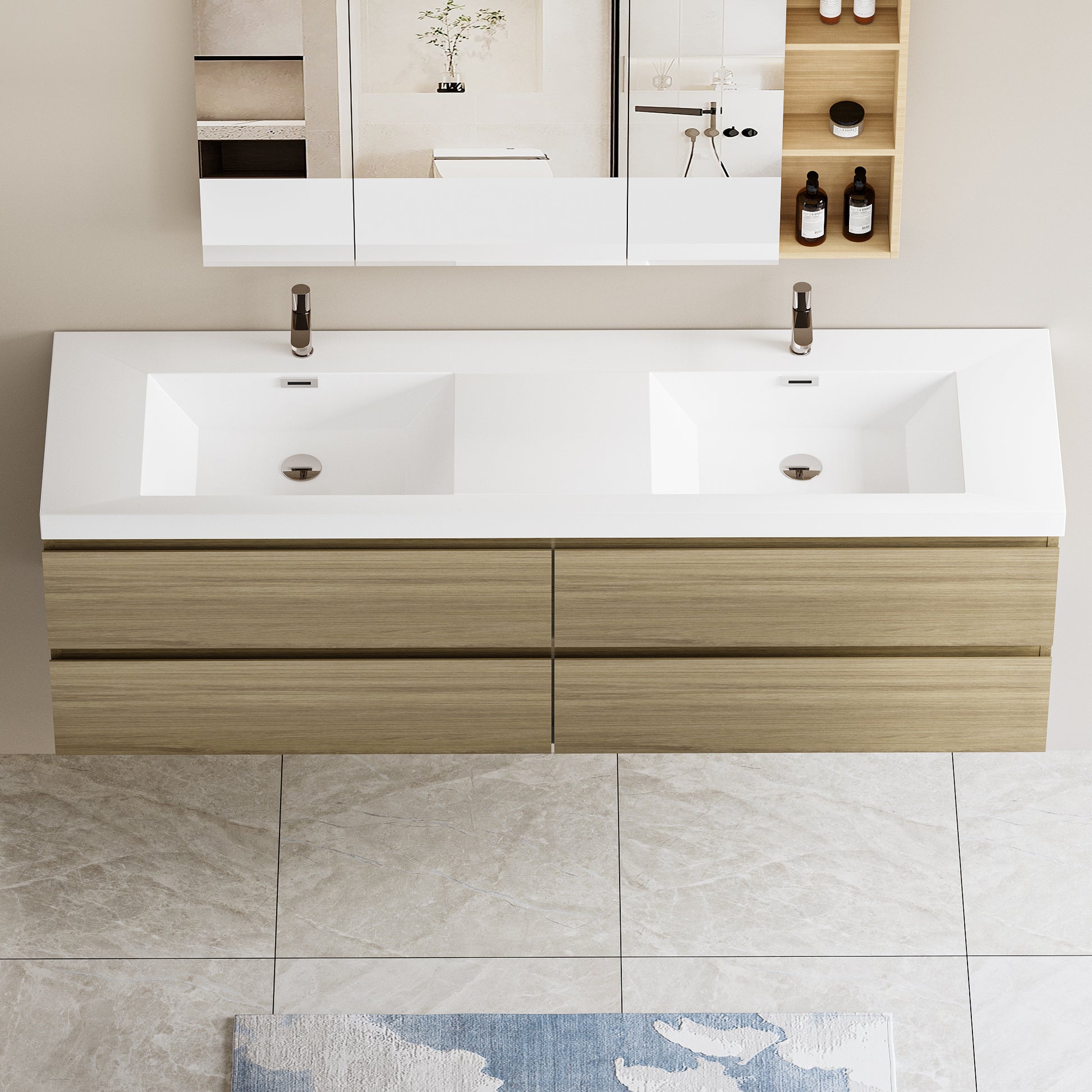 72" Floating Bathroom Vanity with Sink, Modern Wall 4+-oak-wall mounted-melamine