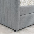 Queen Size Daybed With Two Drawers Trundle Upholstered Sofa Bed, With Vertical Stripes Linen Fabric, Grey 86.5