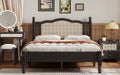 Full Size Wooden Platform Bed With Natural Rattan Headboard, Vintage Bed Frame With Wooden Slat Support, Black Box Spring Not Required Full Black Wood