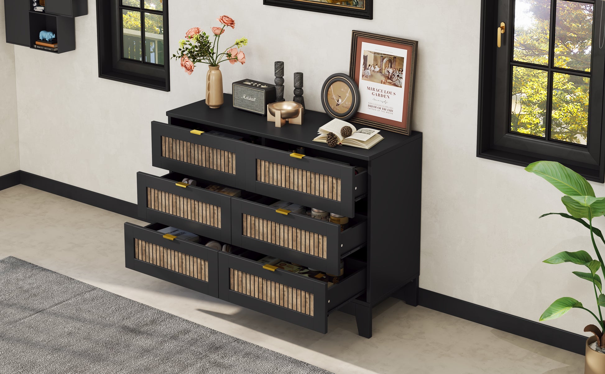 Rustic Farmhouse Style Wooden Dresser With 6 Drawers, Storage Cabinet Rustic Farmhouse Style Wooden Dresser With 6 Drawers, Storage Cabinet