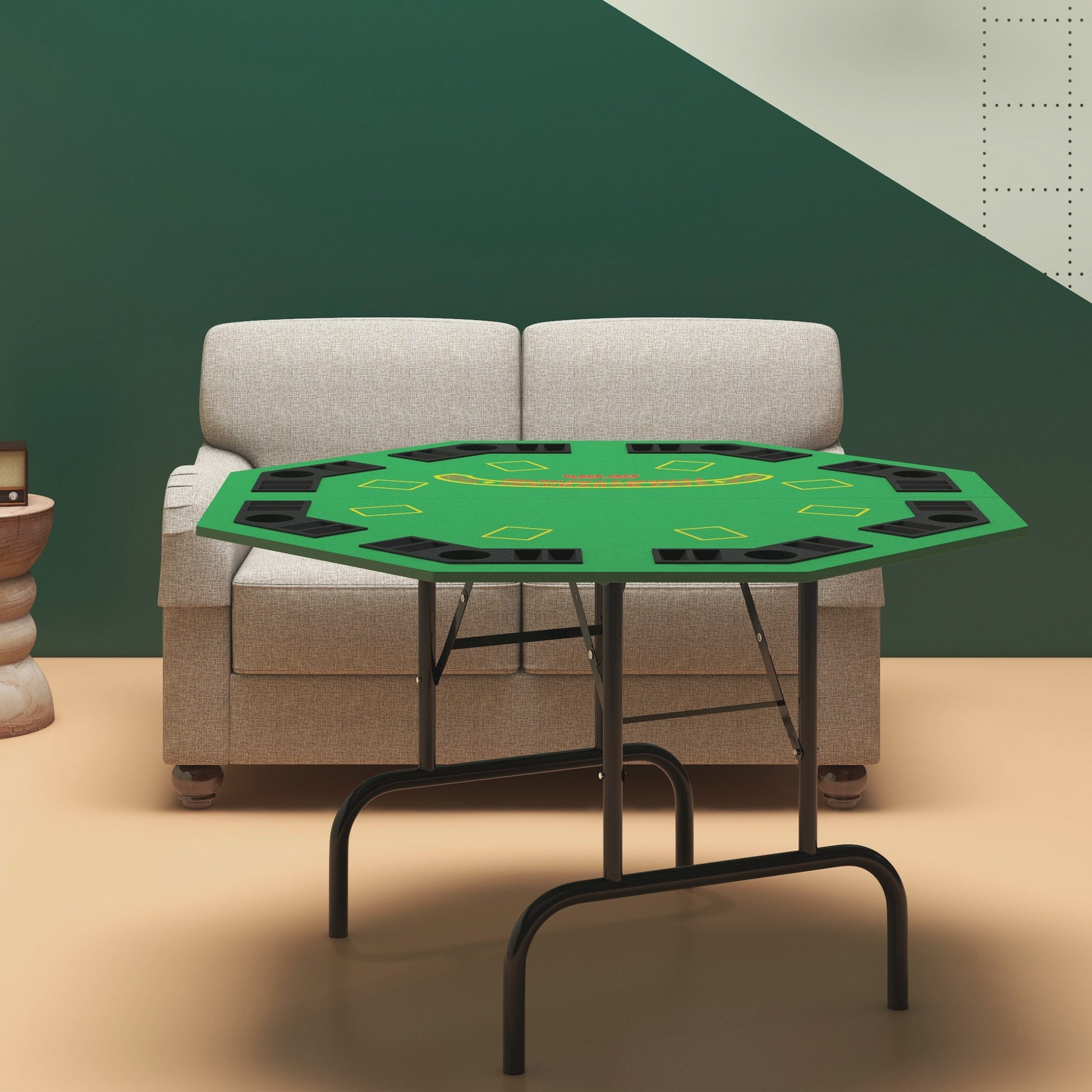 Soozier Poker Table Foldable 47" Octagon Casino Table Blackjack Texas Holdem Poker Table For 8 Players With Chips Tray And Cup Holders, Green Green Mdf Steel