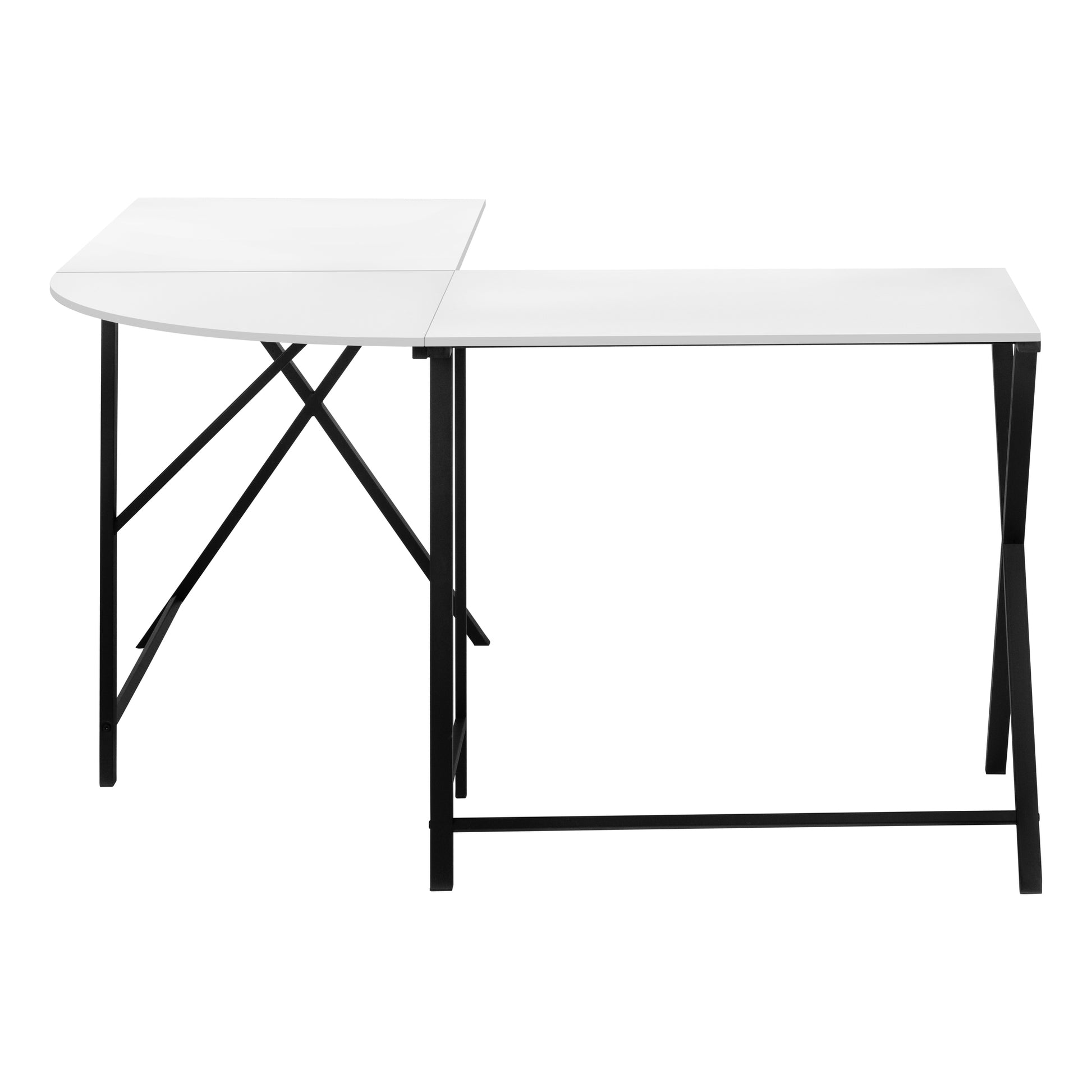 Computer Desk, Home Office, Corner, 55"L, L Shape, Work, Laptop, White Laminate, Black Metal, Contemporary, Modern White Mdf