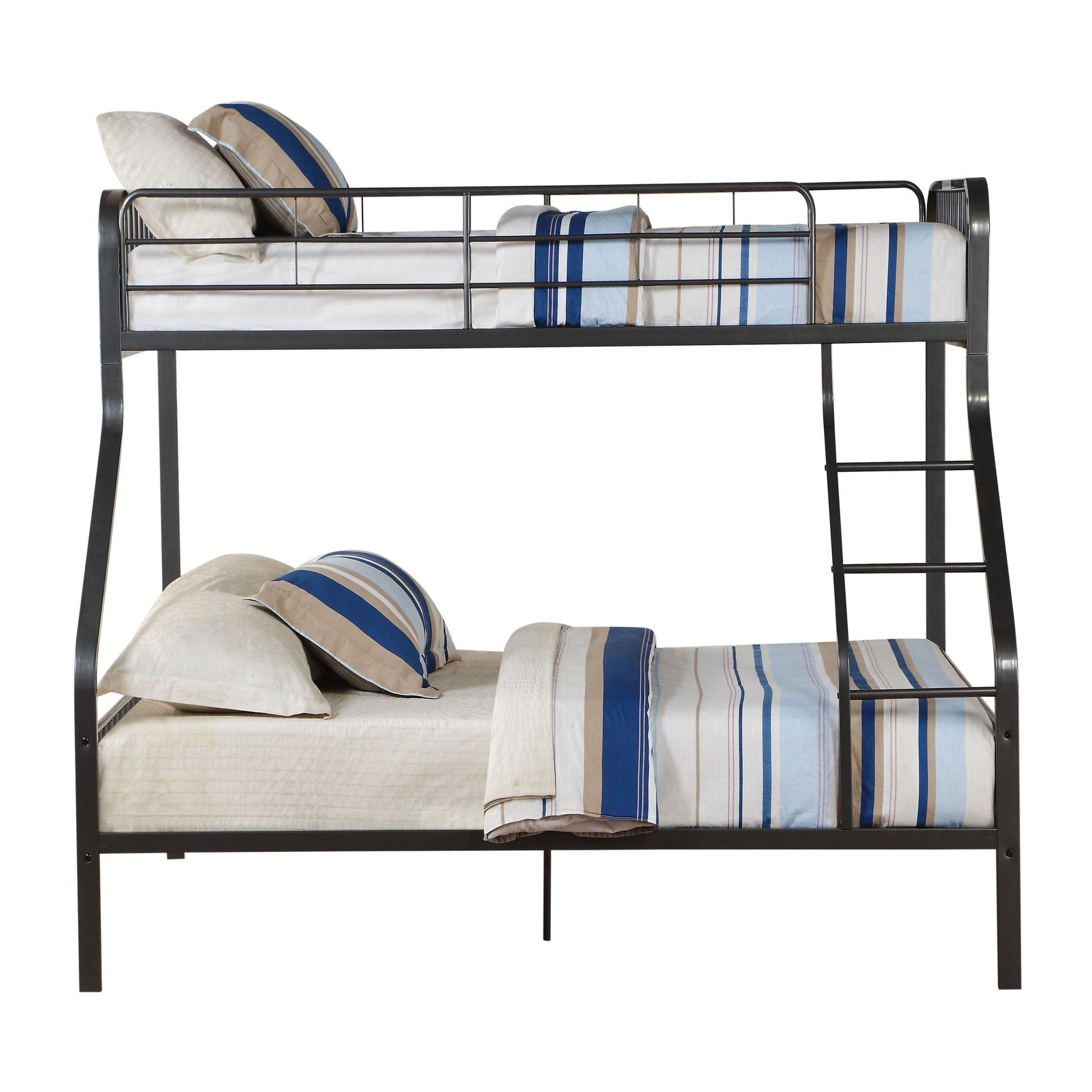 Gunmetal Twin Xl Queen Bunk Bed With Built In Ladder Gunmetal White Metal