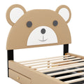 Full Size Upholstery Platform Bed Frame With Cute Bear Shaped Headboard And Two Storage Drawers,Brown Full Brown Solid Wood Mdf