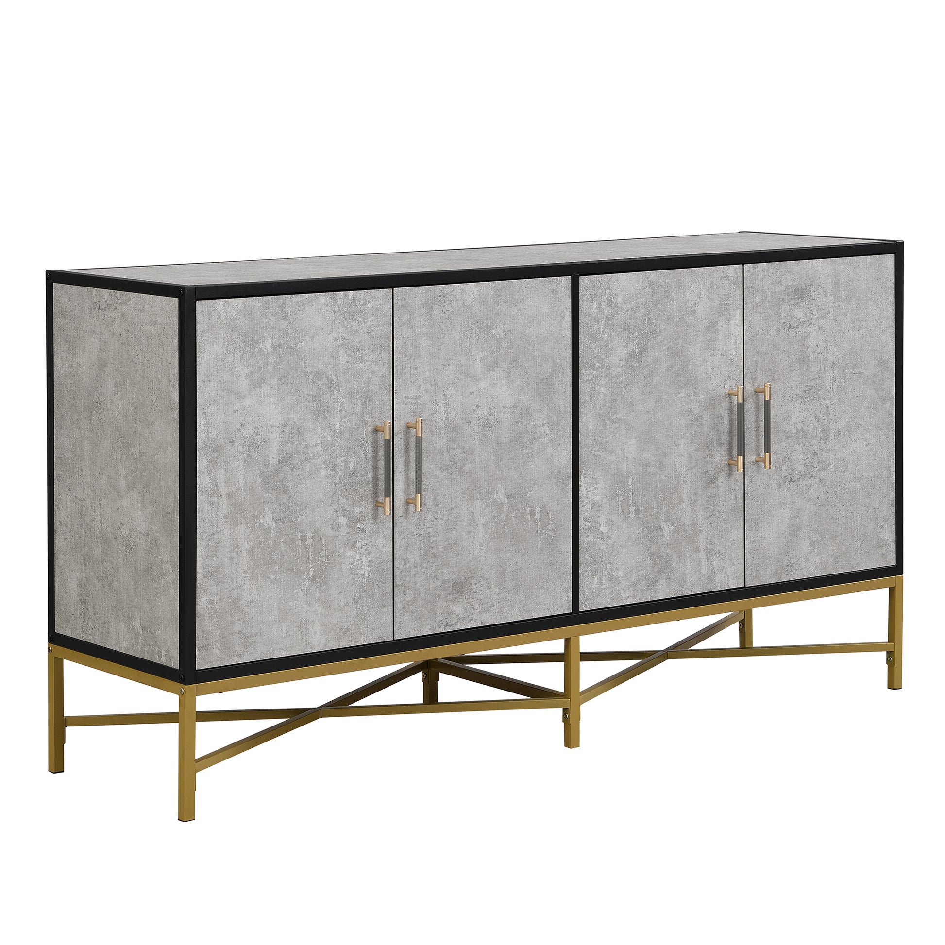 Distinctive Features Of Four Door Sideboard With Metal And Cross Leg Design,Suitable For Living Rooms,Entrance And Study Antique Gray American Design Mdf